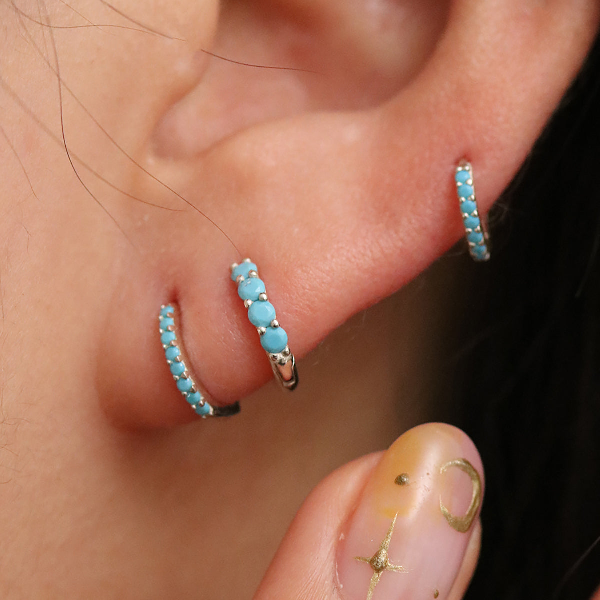 Turquoise Huggie Earrings for Women – Dainty Hoop Earrings with Natural Stone, Hypoallergenic & Lightweight – Perfect for Everyday Wear, Gifts, and Special Occasions