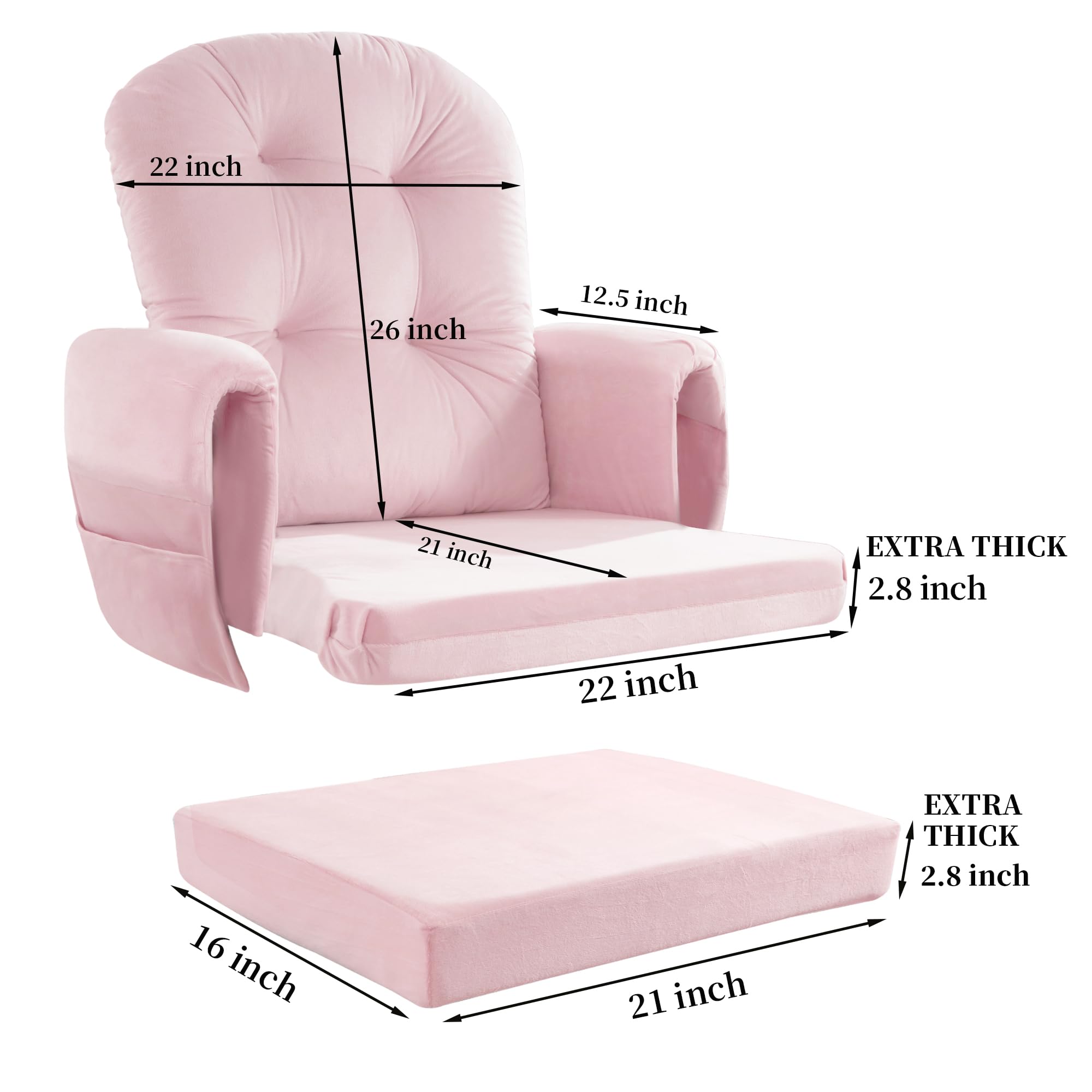 HOMBYS 8-Piece Glider Rocker Replacement Cushions Set with Storage Side Pocket - Velvet Fabric, Foam & Microfiber Filling, Non-Slip & Washable, Thickened Support for Rocking Chairs (Pink) - Perfect for Nursery, Living Room & Relaxation