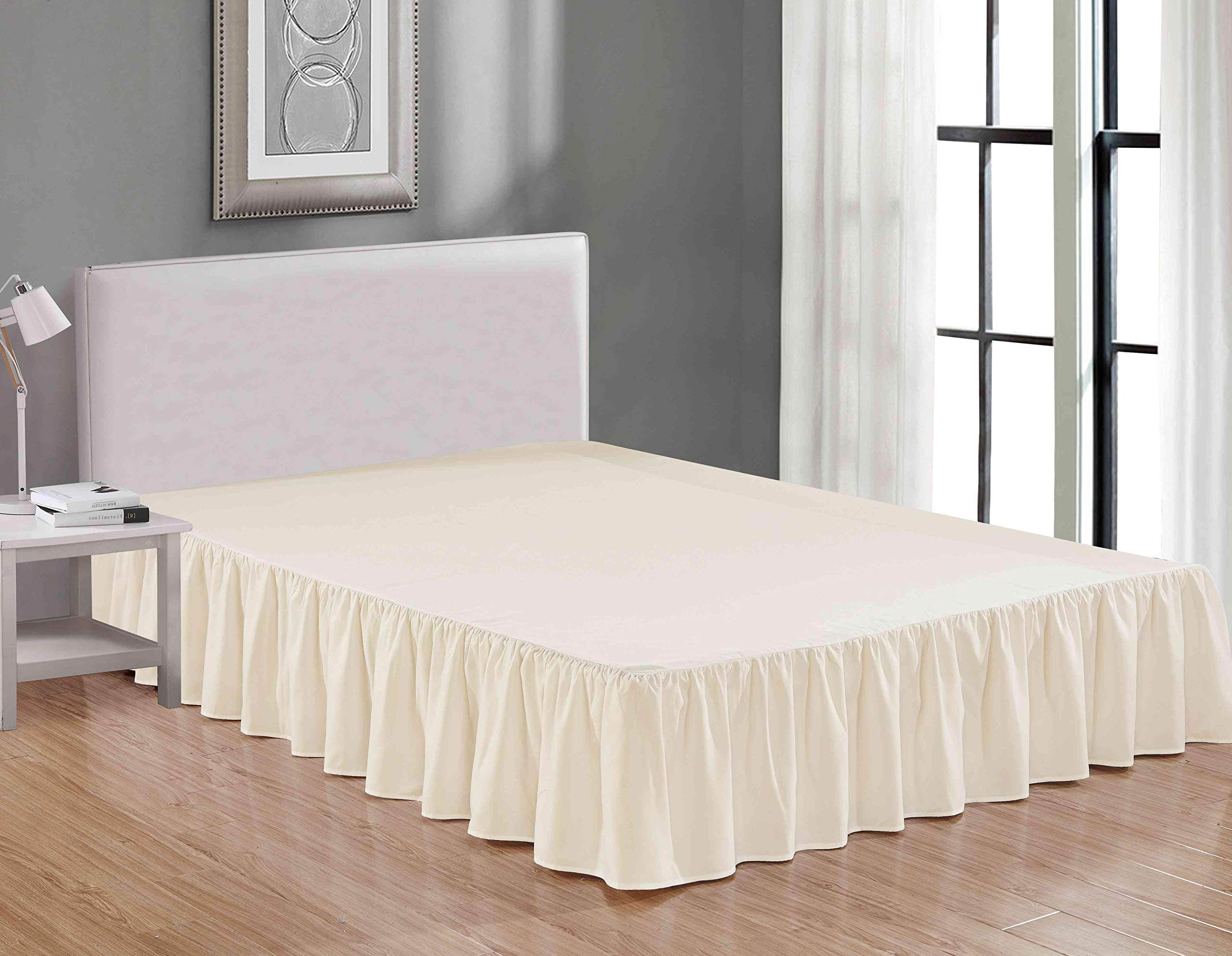 Luxury Hotel Quality Microfiber Wrap Around Bed Skirt - 14 Inch Drop, Twin Size, Beige - Elegant Gathered Ruffled Design for Bedroom Decor | Perfect for Guest Rooms, Master Bedrooms & Airbnb Listings