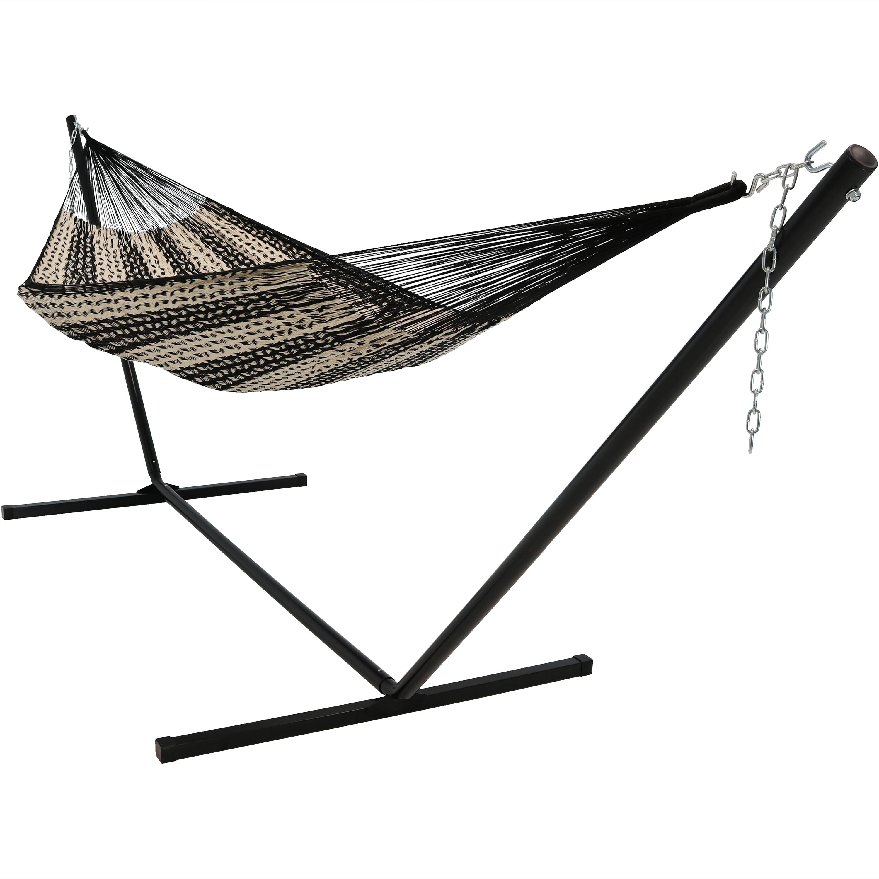 Premium XXL Handwoven Mayan Hammock with 15ft Stand - Extra Thick Cotton Rope for Maximum Comfort - Perfect for Backyard, Patio, Poolside & Outdoor Relaxation