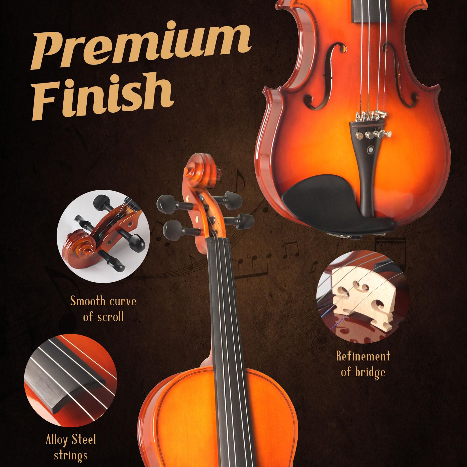 12 Inch MA350 Acoustic Viola - Solid Wood Satin Antique Finish Viola Set with Case, Bow & Rosin - Professional Violin Instrument for Adults & Beginner Students - Perfect for Practice, Performances & Music Lessons