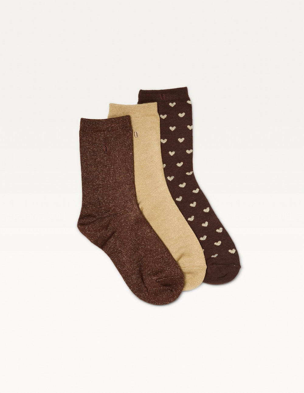 3 Pack Women's Fashion Socks with Golden Heart Design - Brown, Comfortable & Stylish for Daily Wear, Work, and Casual Outfits