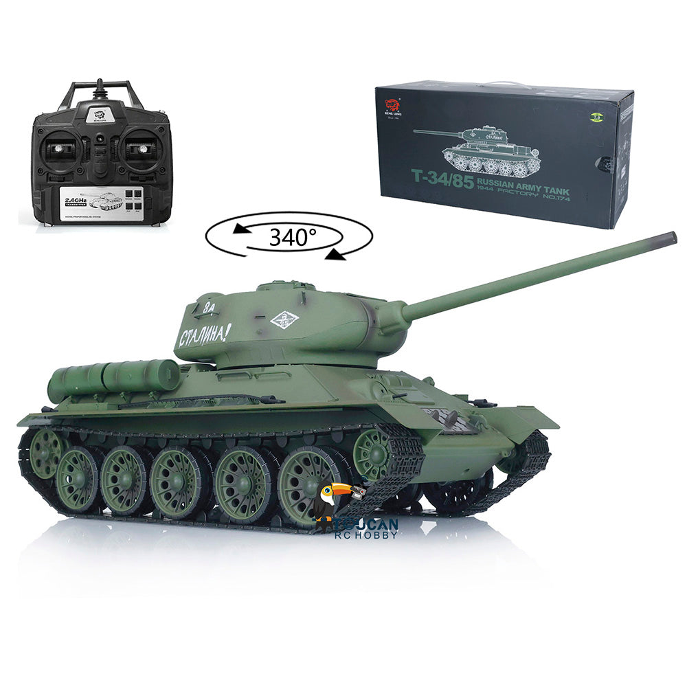 2.4GHz 1/16 Scale Henglong 7.0 Soviet T-34/85 RTR RC Tank - Remote Control Battle Tank with Driving Gearbox - Ready-to-Run Plastic Model for Military Enthusiasts & Collectors - Perfect for Historical Reenactments, RC Battles & Display Collections