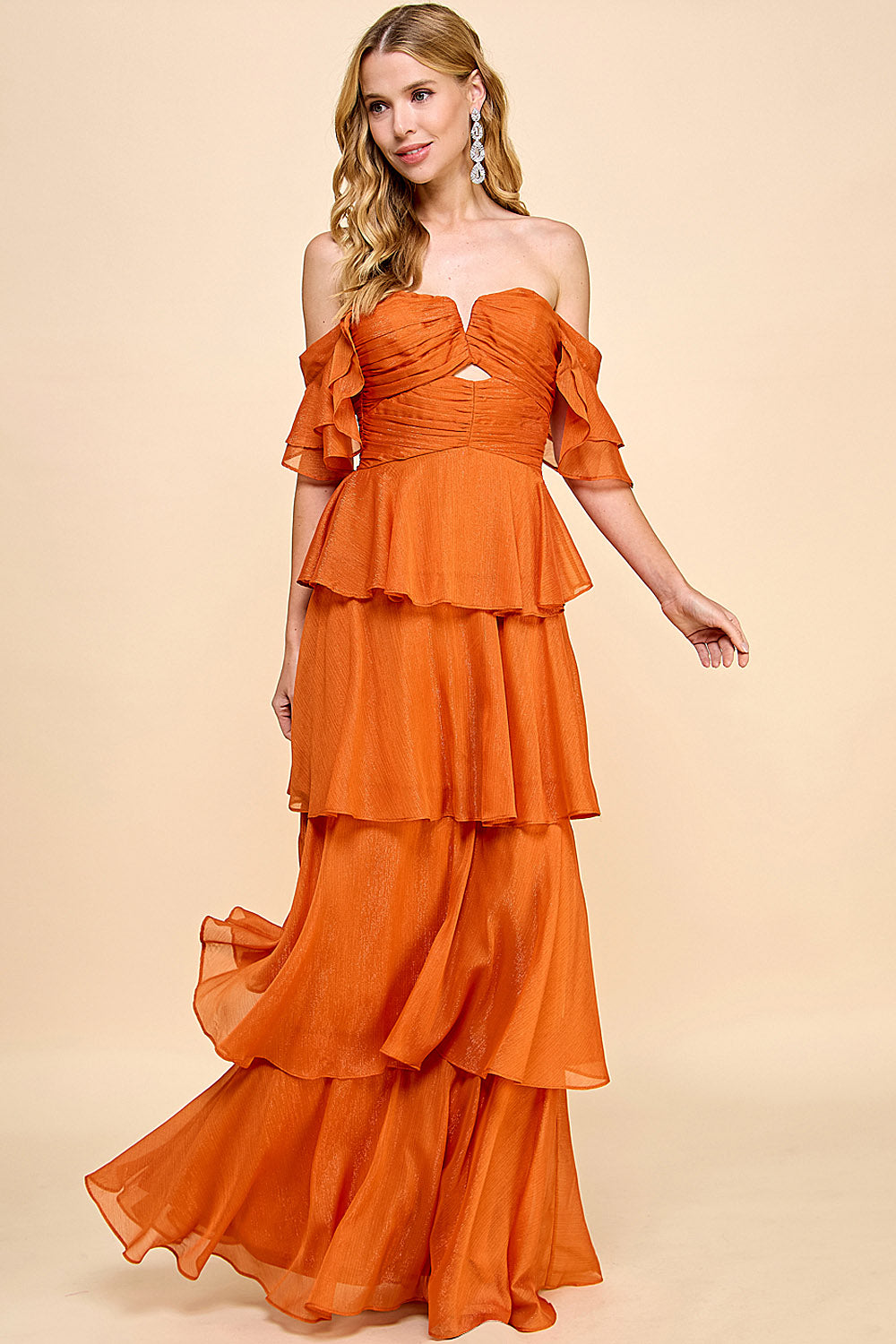 Clementine Maxi Dress - Orange Shimmer Flowy Long Dress for Women | Perfect for Summer Beach Vacations, Parties & Casual Outings