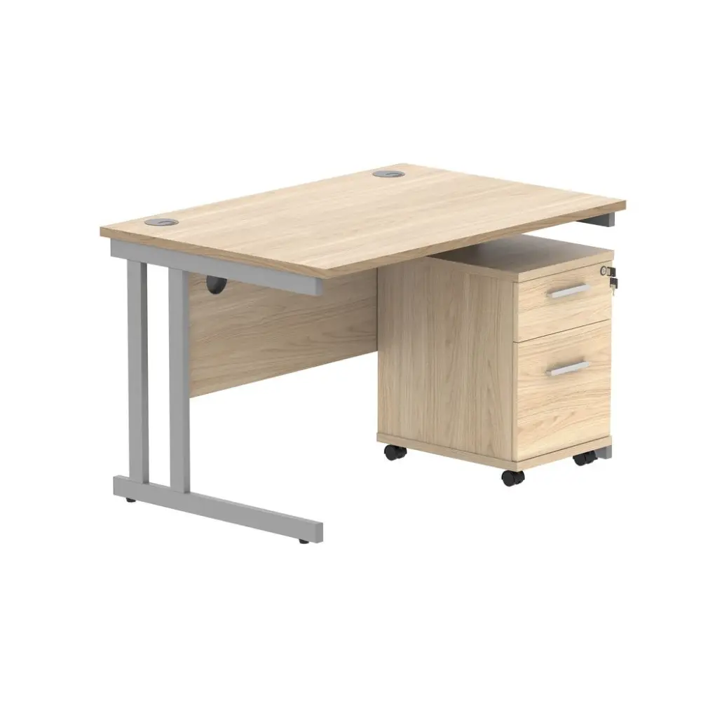 Core Twin Upright Rectangular Office Desk with 2 Drawer Pedestals - Modern Workstation for Home Office & Small Business Spaces