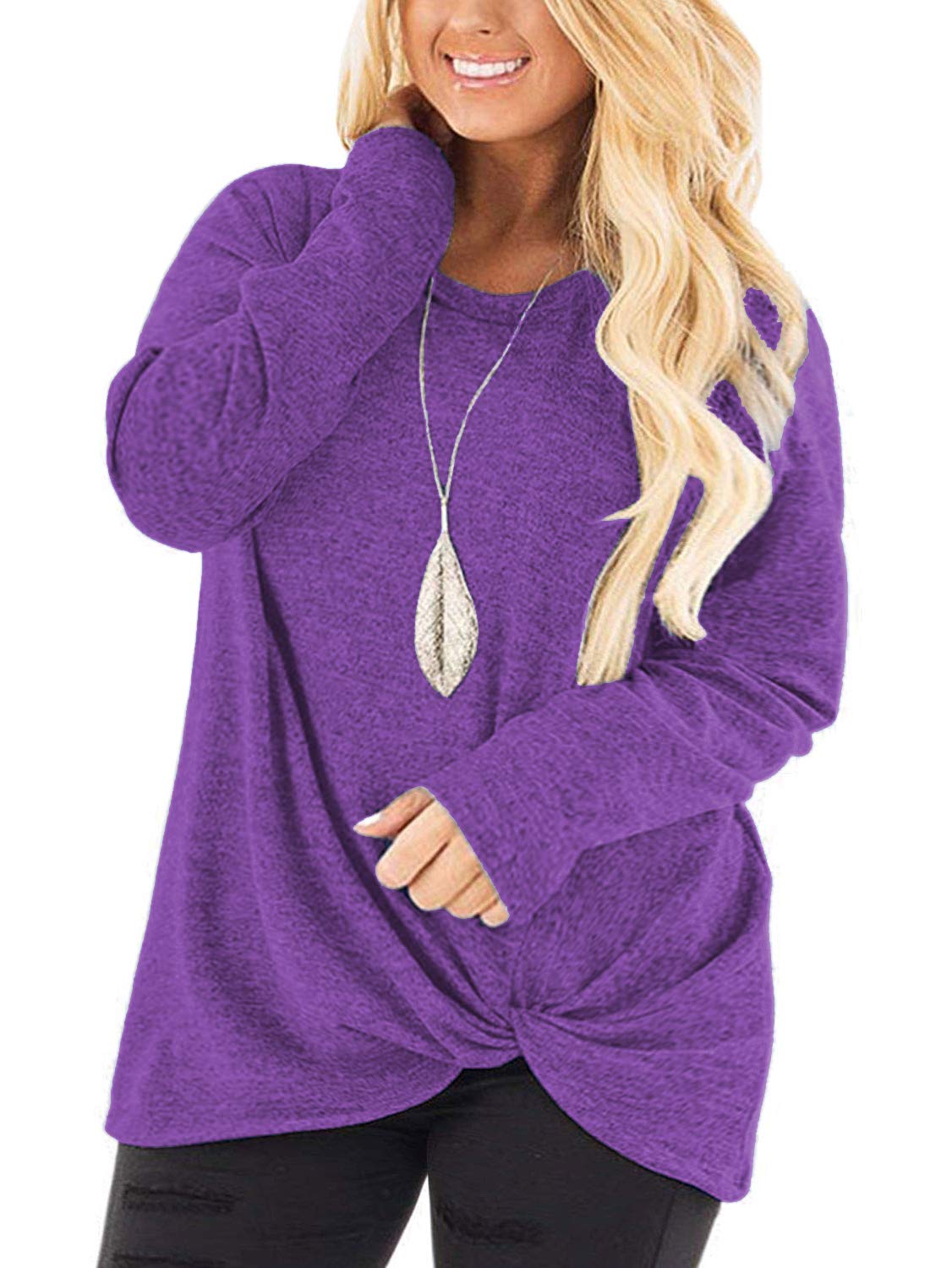 DOLNINE Women's Plus Size Knotted Tops Long Sleeve Tee Shirts - Loose Casual Blouse for Women | Comfortable & Stylish Tunic Tops for Everyday Wear, Work & Outings