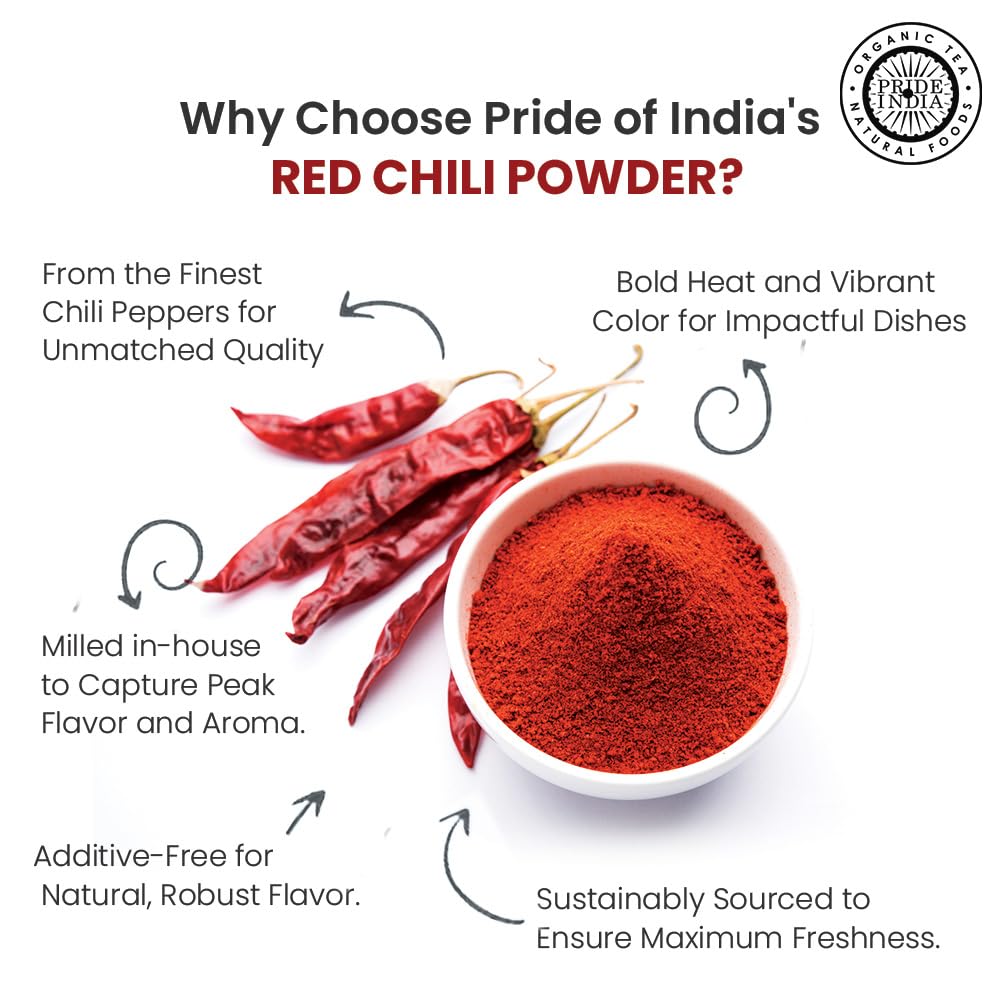 Premium Red Chili Powder by Pride of India – Authentic Indian Spice for Gourmet Cooking – Non-GMO, Gluten-Free – 8oz Jar with Dual Sifter – Perfect for Curries, Tacos, BBQ & Spicy Dishes