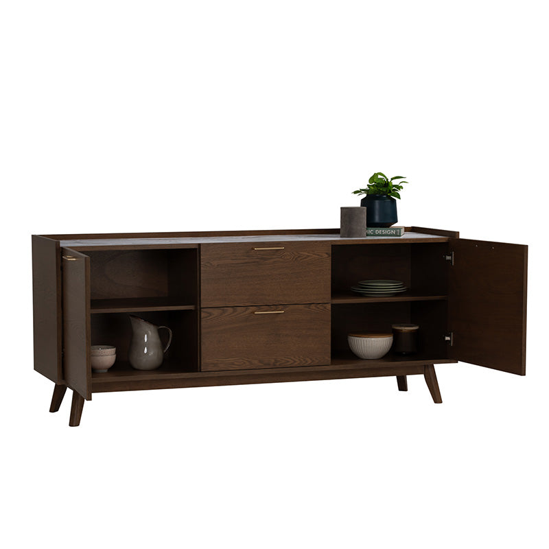 BREDA 160cm Walnut Sideboard Buffet - Modern Dining Room Storage Cabinet for Kitchen, Living Room & Entryway Organization