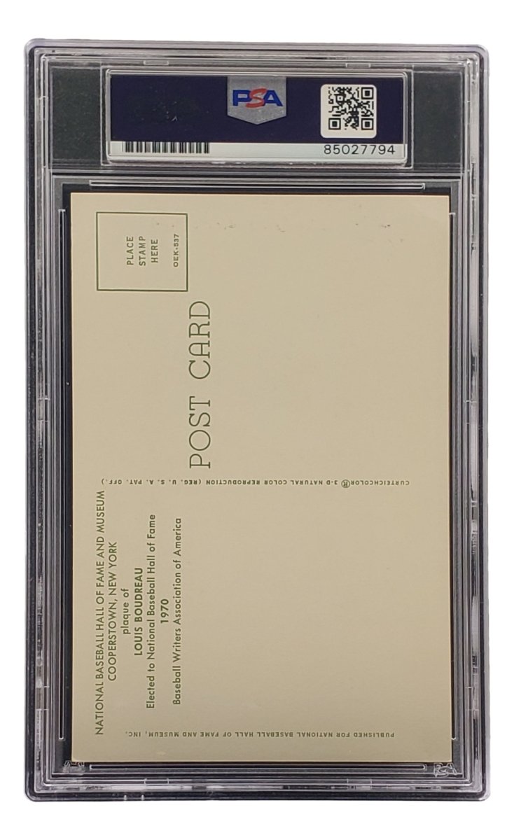 Lou Boudreau Autographed 4x6 Cleveland HOF Plaque Card - PSA/DNA Certified #85027794 - Perfect for Baseball Memorabilia Collections & Sports Fan Gifts