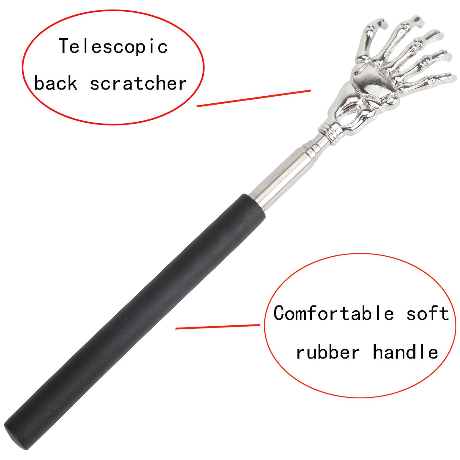 1-Pack Black Extendable Telescopic Skeleton Hand Back Scratcher - Ghost Hand Massage Tool for Men & Women - Perfect Christmas Stocking Stuffer & Funny Gift for Adults - Great for Office, Home, and Halloween Decor