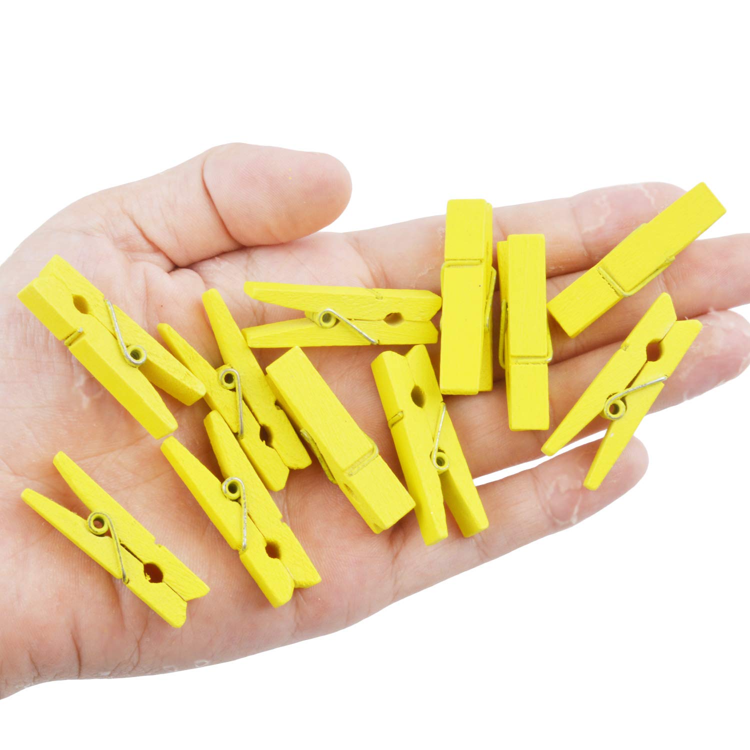 BronaGrand 100pcs Mini Yellow Wooden Clips - Multipurpose Utility Clips for Photos, Crafts, Office & Home Organization | Perfect for Scrapbooking, Bulletin Boards & Drying Laundry
