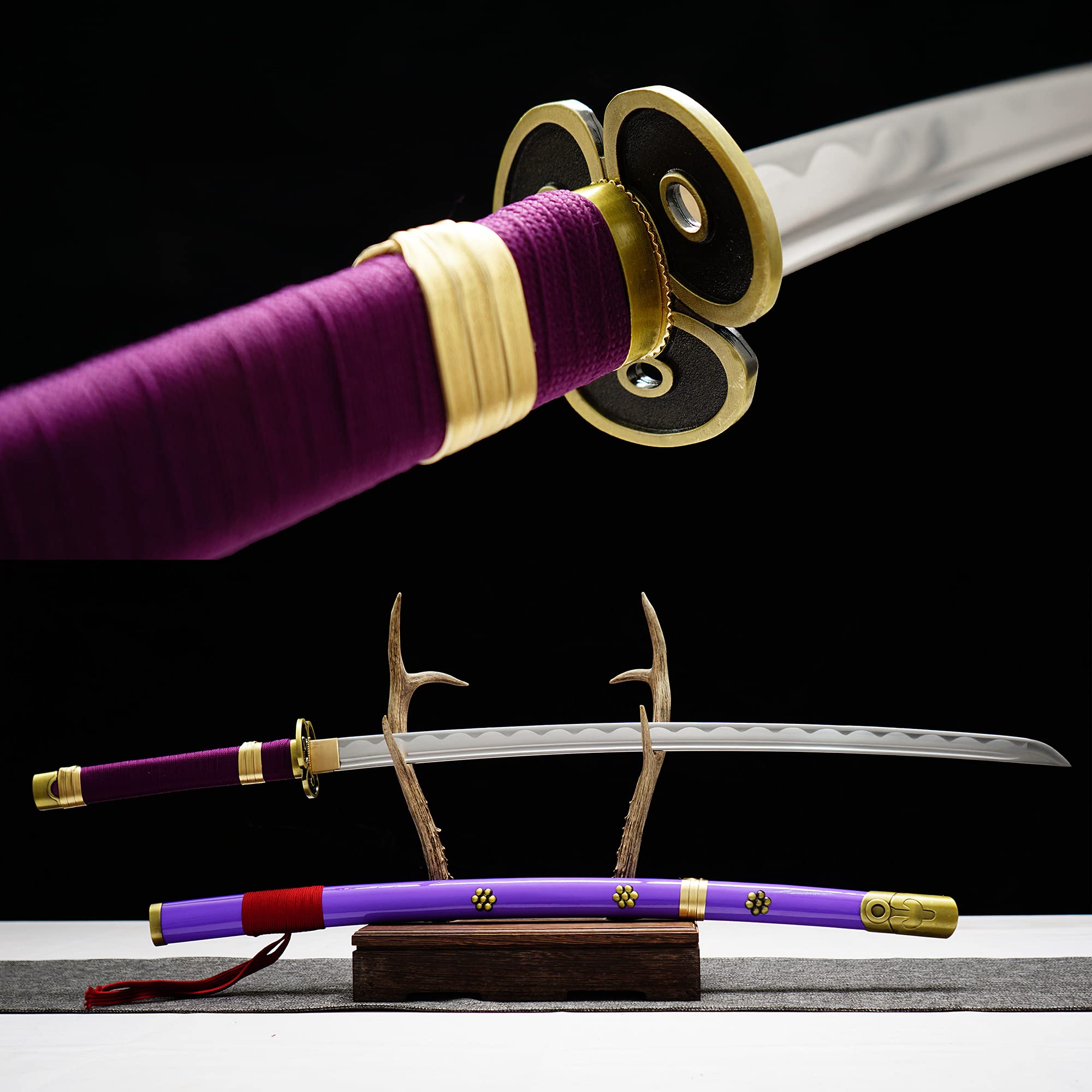 Roronoa Zoro YAMA ENMA & Ameno Habakiri Replica Sword - Carbon Steel Anime Cosplay Weapon for One Piece Fans | Perfect for Costume, Display & Collecting