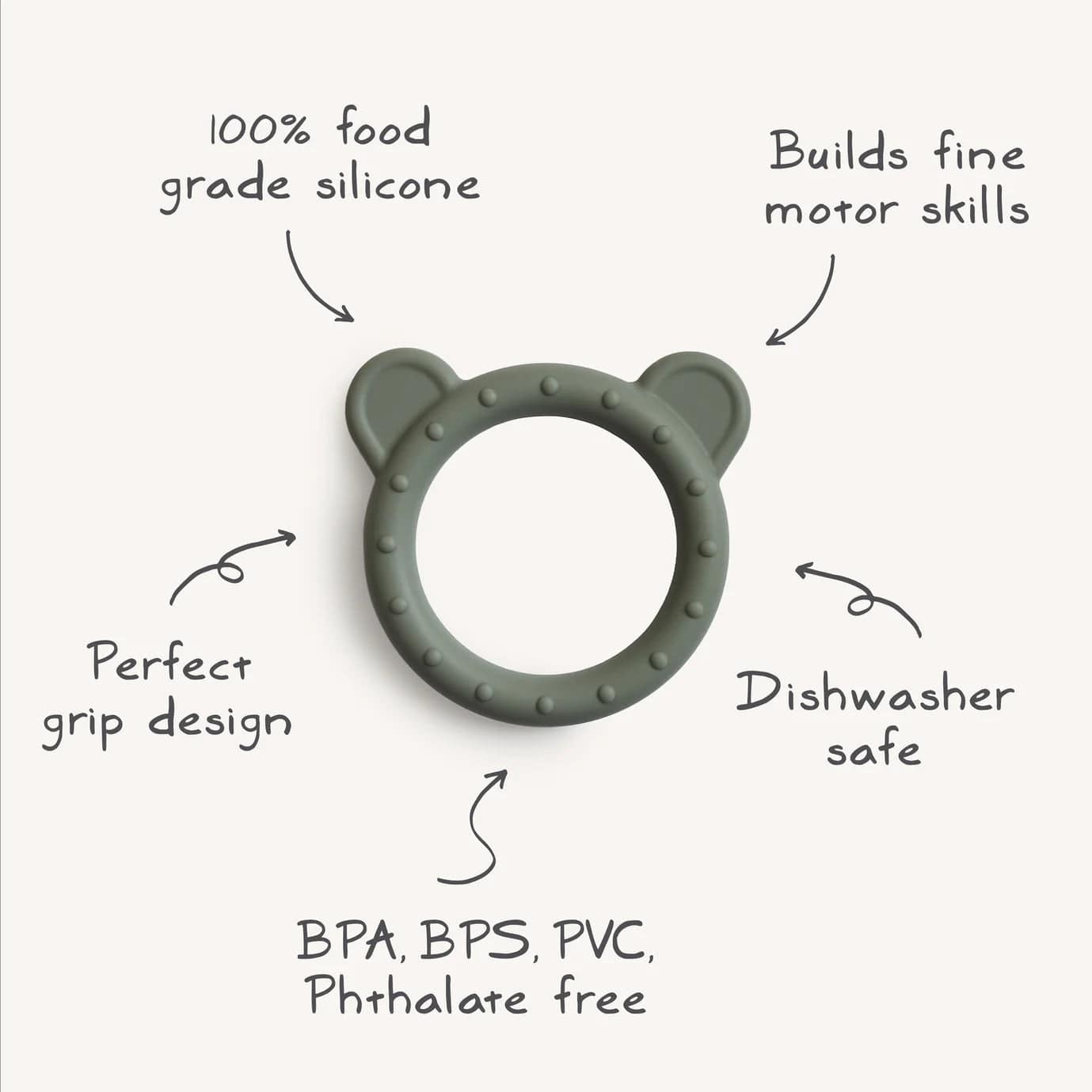 Mushie Bear Teether - Natural Wooden Baby Teething Toy for Soothing Sore Gums | Safe & BPA-Free Infant Teether for Newborns & Toddlers | Perfect for Home, Travel & Daycare Use