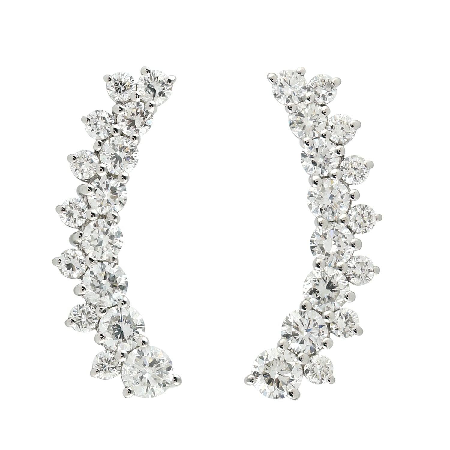 14K White Gold Pave Diamond Ear Climber Earrings for Women - Elegant Wedding, Party & Evening Wear Jewelry Gift