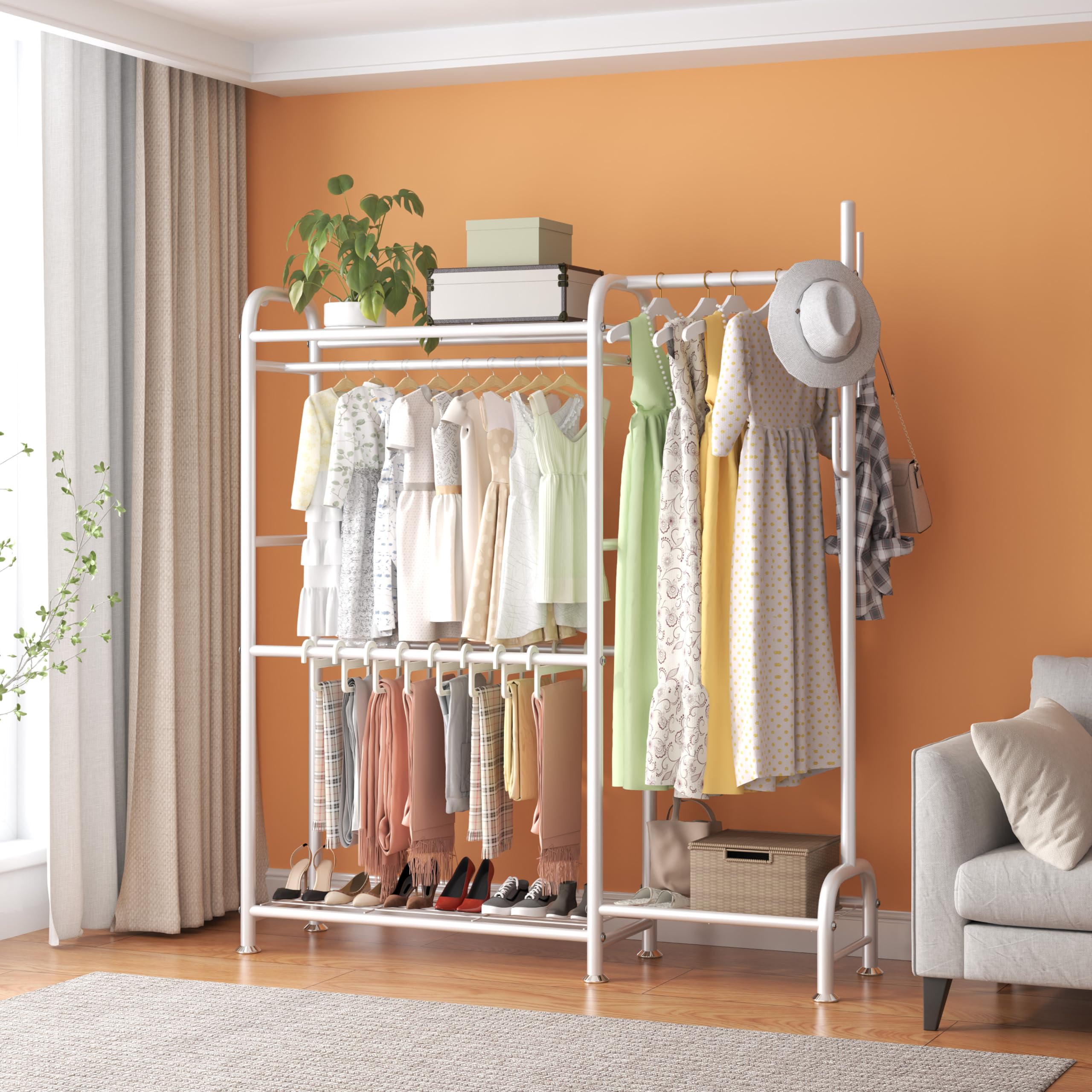Portable Closet Wardrobe Organizer with Shelves & Hanging Rod - Free Standing Garment Rack for Clothes Storage (72.83 x 61.42 x 14.57 Inches) - Perfect for Bedroom, Dorm, Apartment & Small Space Organization