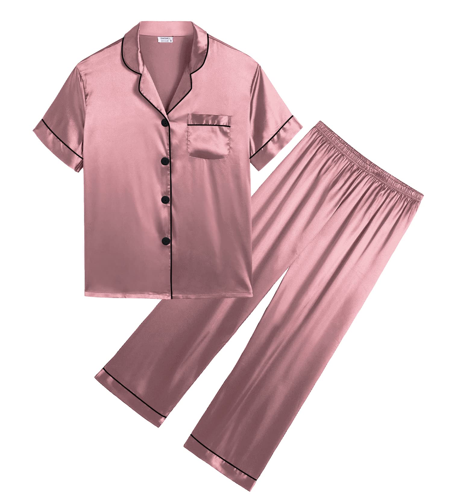 SWOMOG Kids Satin Pajama Set for Girls & Boys - Soft Button-Down Short Sleeve Silk Nightwear 2-Piece Lounge Outfit | Perfect for Sleepovers, Birthday Gifts & Cozy Family Nights