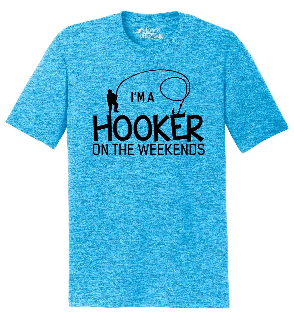 Funny Fishing T-Shirt for Men - 'I'm A Hooker On The Weekends' Comical Tri-Blend Tee - Perfect for Weekend Fishing Trips & Outdoor Adventures