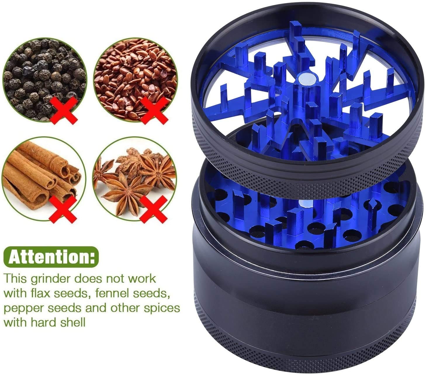 Premium 63mm 4-Layer Blue Herb Grinder with Clear Cover, Magnetic Lid, Pollen Scraper & Sifter - Portable Weed Grinder for Herbs, Spices & Tobacco - Perfect for Home Use, Travel & Outdoor Activities
