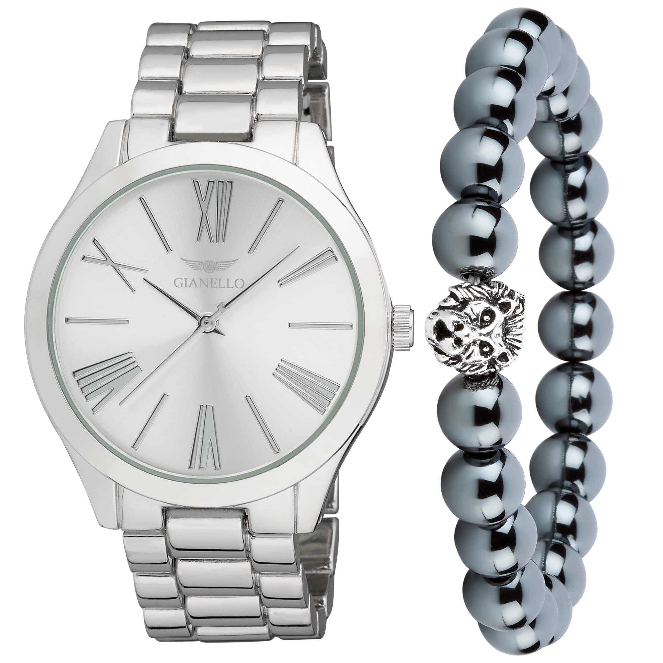 Gianello Luxury Men's Watch & Bracelet Set - Stainless Steel Dress Watch with Matching Cuff Bracelet - Perfect Gift for Dad, Boyfriend, Husband - Ideal for Weddings, Business Meetings & Special Occasions