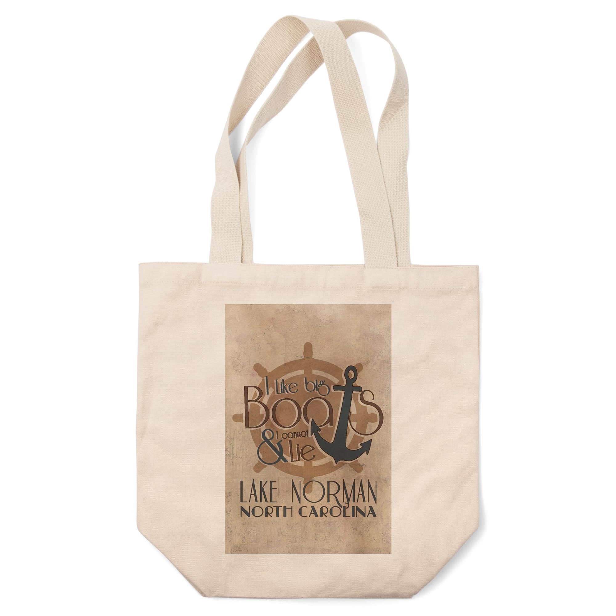 Lantern Press Lake Norman North Carolina Tote Bag - 'I Like Big Boats and I Cannot Lie' - 100% Cotton Canvas Reusable Shopping Bag for Groceries, Beach, Travel & Everyday Use