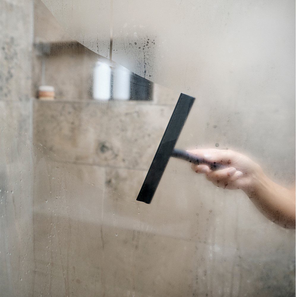 ZONE DENMARK Shower Squeegee with 3M Holder - Black Bathroom Wiper for Glass, Tile & Mirror Cleaning - Perfect for Showers, Windows and Car Washing