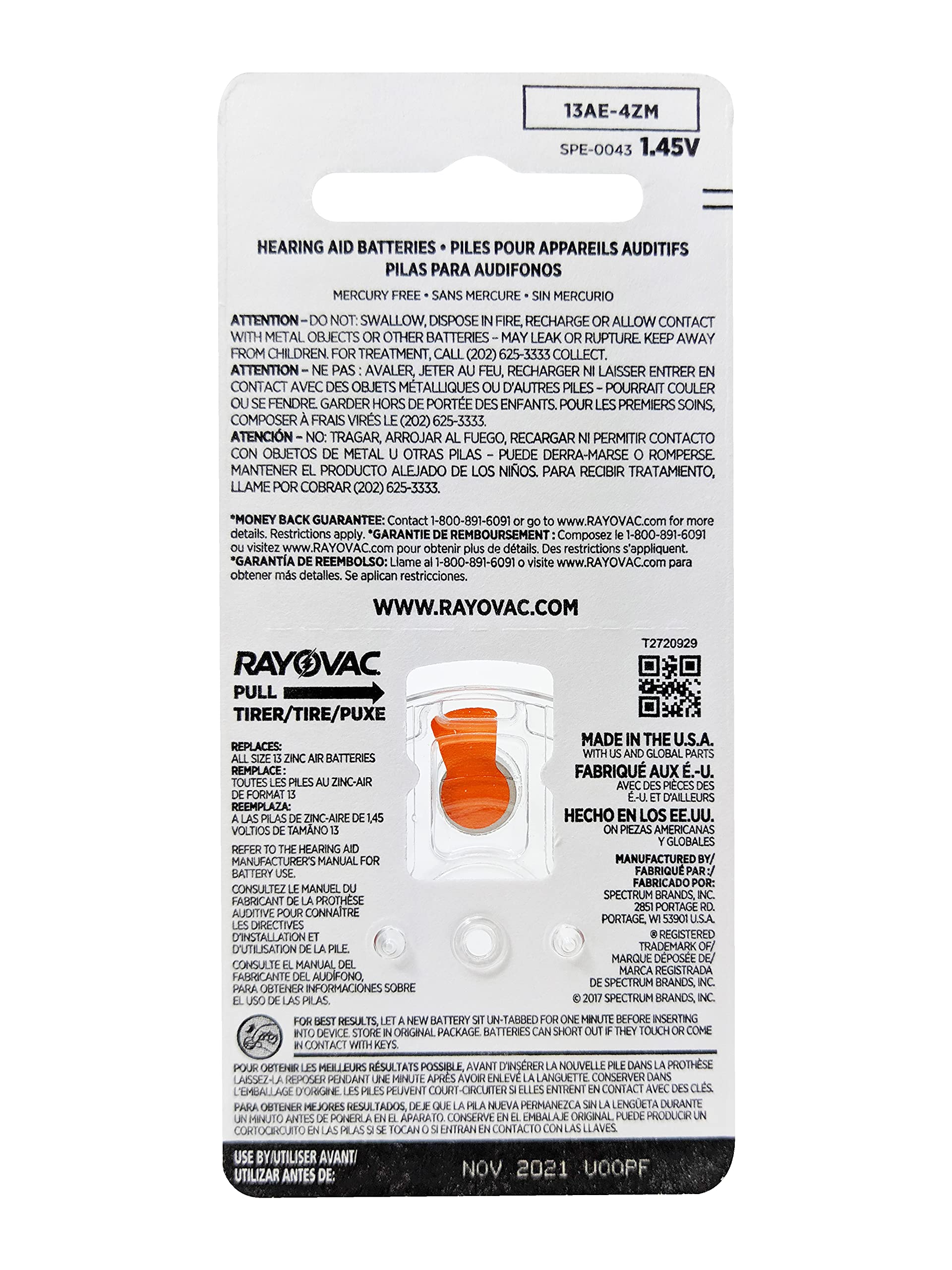 Rayovac Extra Advanced Mercury-Free Hearing Aid Batteries Size 13 - 40 Pack with Convenient Battery Holder Keychain | Long-Lasting Power for Hearing Devices | Perfect for Travel, Daily Use & Emergency Preparedness