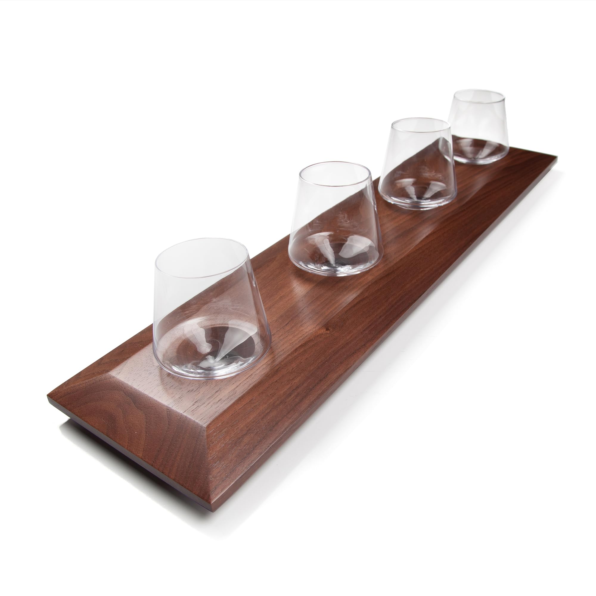 Premium Solid Walnut Wood Drink Carrier & Serving Tray - Holds 4 Glasses, 20