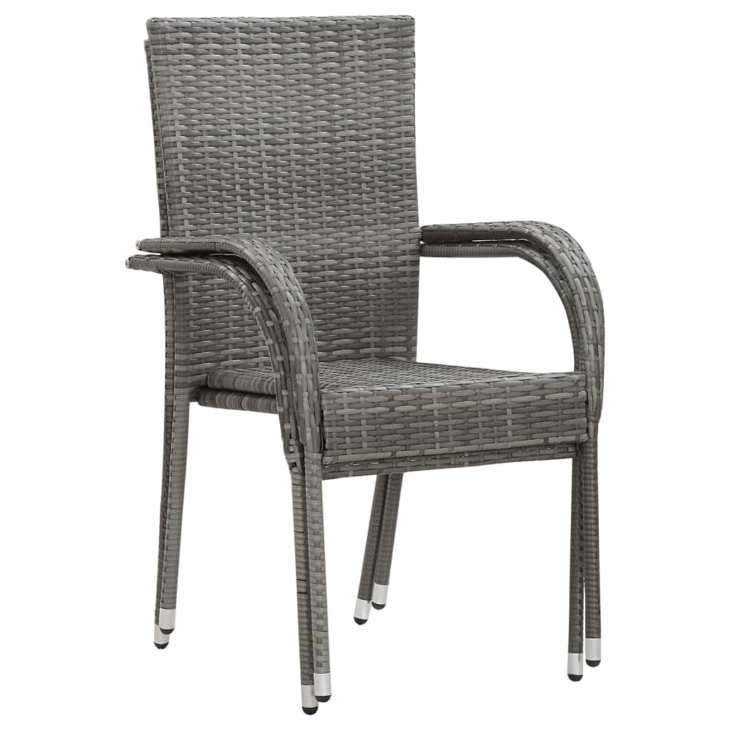 Modern Stackable Patio Chairs Set of 2 - Gray Poly Rattan Outdoor Dining Chairs for Garden, Terrace & Backyard - Weather-Resistant & Space-Saving for Small Balcony, Poolside Lounging & Outdoor Entertaining