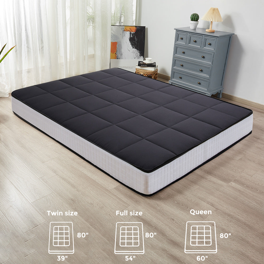 MAXYOYO 8 Inch Futon Mattress - Extra Thick Square Floor Mattress & Mattress Topper Pad in Black | Perfect for Guest Beds, Dorm Rooms, and Floor Sleeping