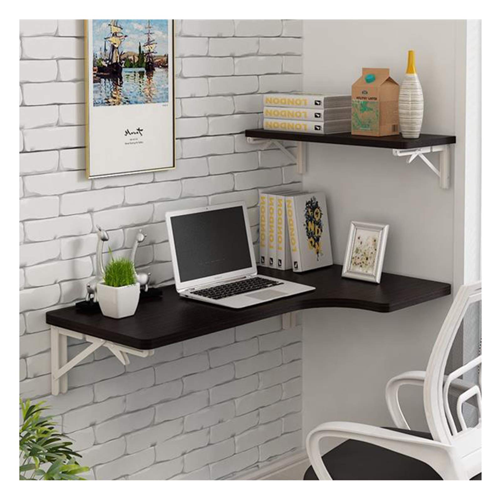 LKH Corner Floating Desk - Space Saving Wall Mounted Foldable Computer Desk for Home Office, Writing, and Work (130x60x40cm, Color A) - Perfect for Small Apartments, Dorms, and Compact Workspaces
