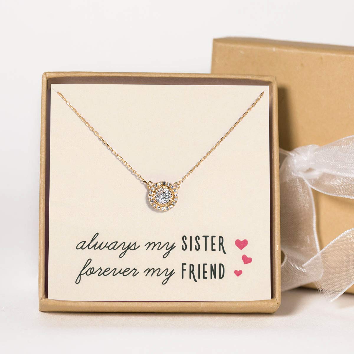 Petite CZ Disk Pendant Necklace for Sister - Gold, Rose Gold, Silver Options | Perfect Birthday, Anniversary, or Graduation Gift