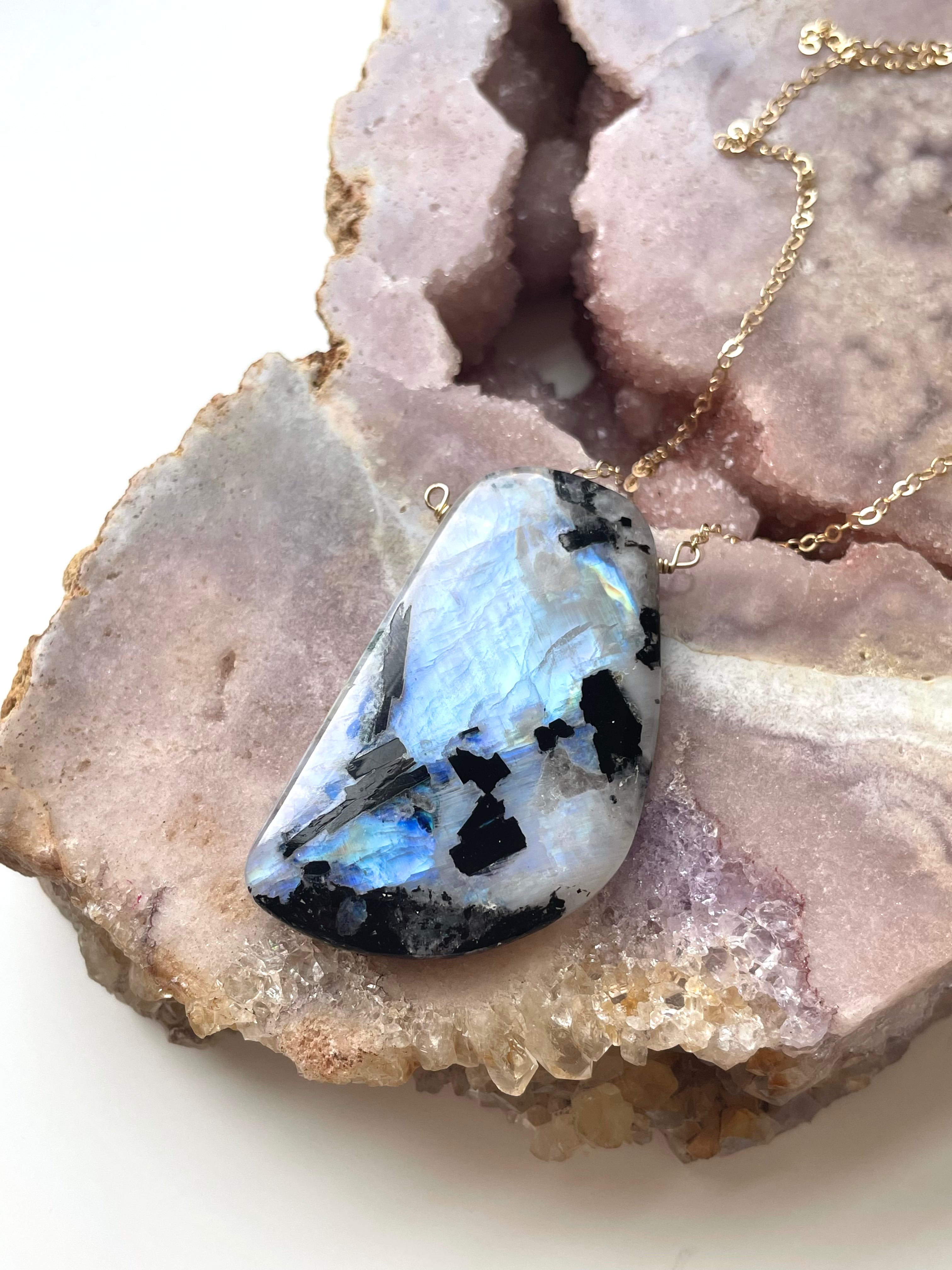 Large Moonstone Pendant Necklace 14k Gold Filled - Elegant Statement Jewelry for Women, Perfect for Weddings, Parties & Everyday Wear