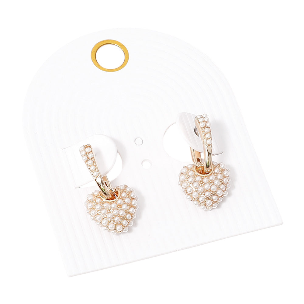 Elegant Cream & Gold Pearl Heart Dangle Huggie Hoop Earrings for Women | Perfect for Date Night, Wedding & Special Occasions