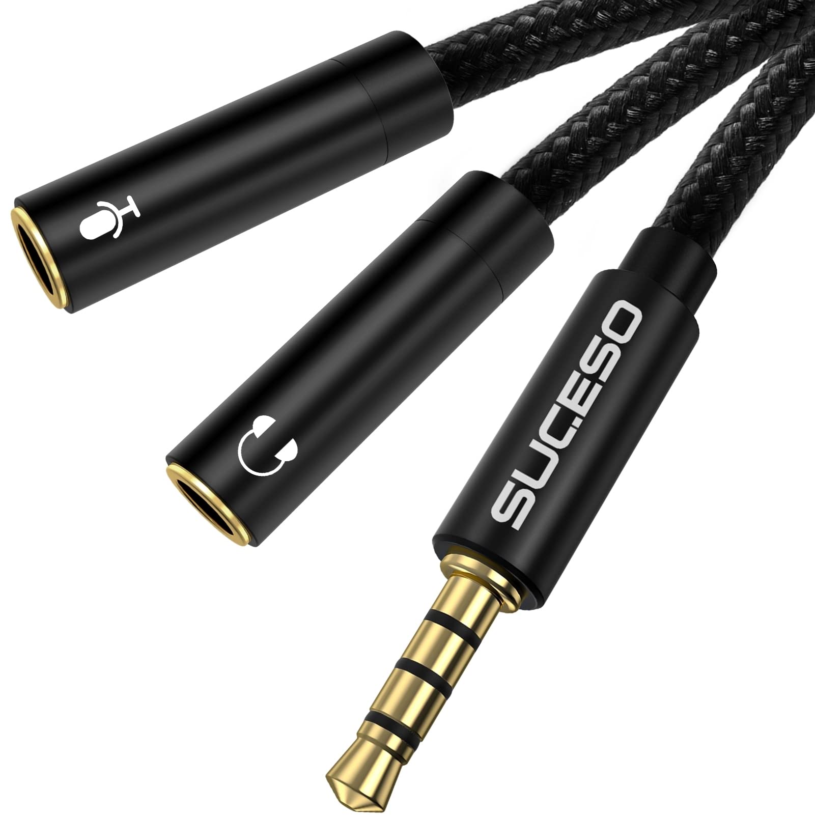 SUCESO 3.5mm Male to Dual Female Audio Splitter Cable - 35cm Headphone & Mic Y Adapter for Gaming, PC, PS4, Xbox One, Phone, Tablet | Perfect for Multiplayer Gaming, Streaming & Conference Calls