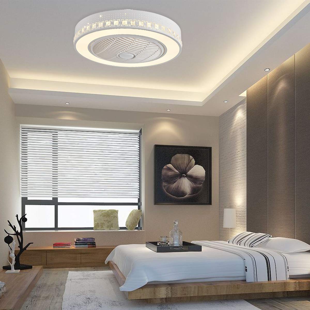 TFCFL 22-Inch Bladeless Ceiling Fan with Remote - Modern Flush Mount Low Profile Design, 3 Speed Settings & RGB Color Changing LED Lights - Perfect for Bedroom, Living Room, and Office Spaces