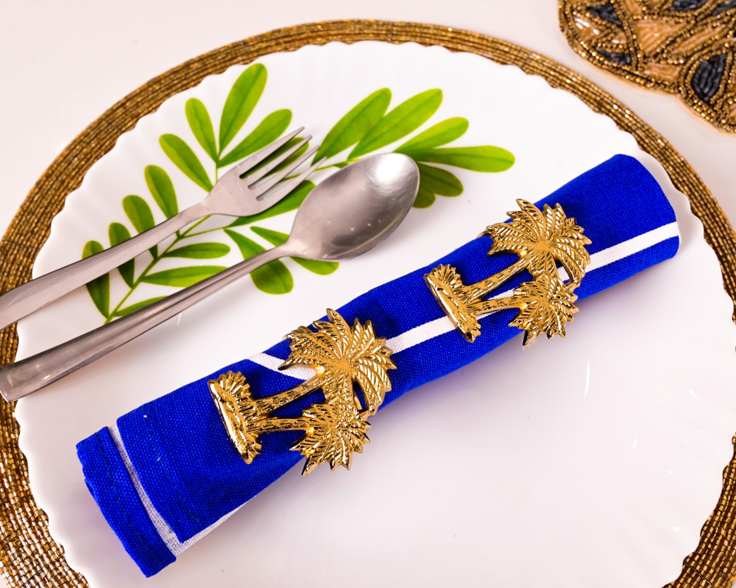 12 Pack Gold Palm Tree Napkin Rings - Elegant Metal Napkin Holders for Wedding, Birthday, Christmas & Holiday Table Decor - Perfect for Beach Themed Parties & Tropical Dinner Settings
