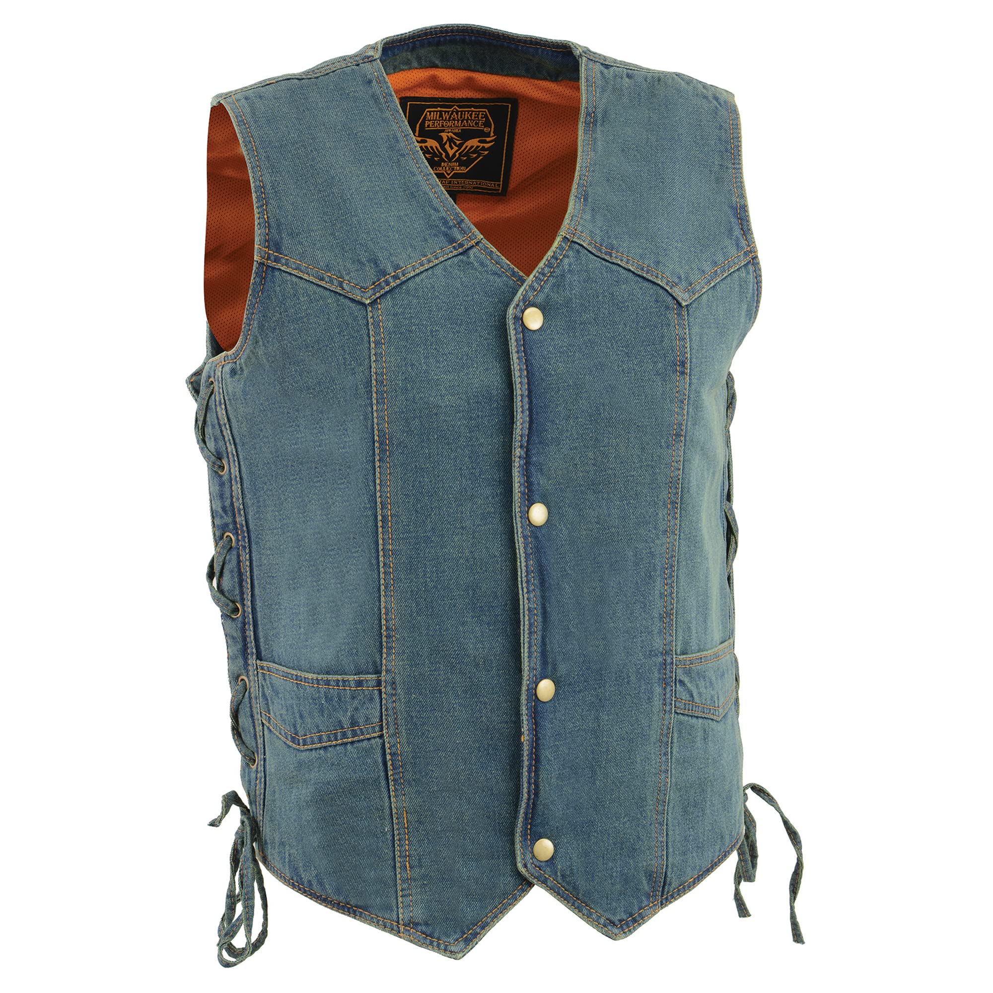 Milwaukee Men's 100% Cotton Side Lace Blue Denim Vest - Casual Workwear & Outdoor Jacket for Everyday Style