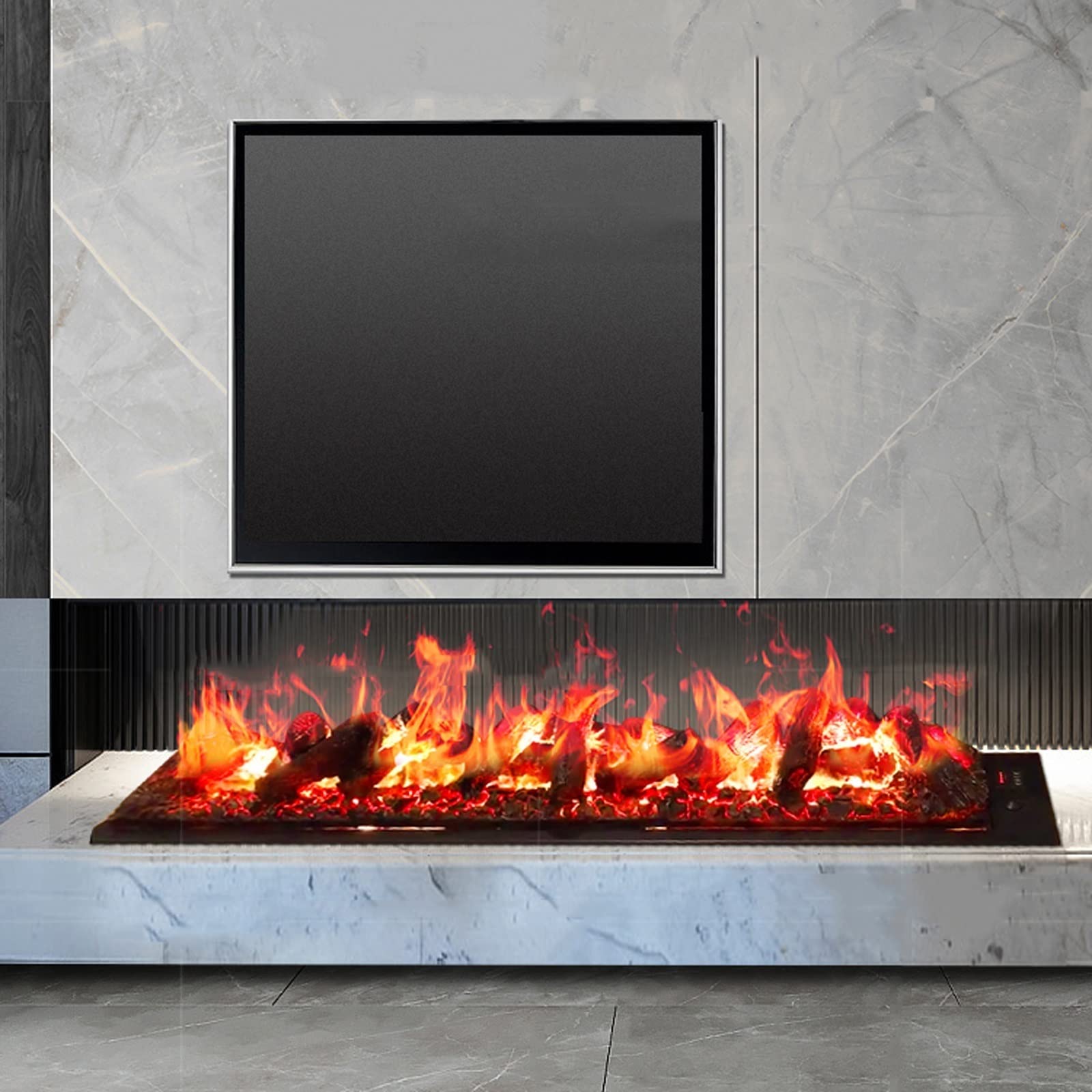 Energy Efficient Electric Fireplace Insert with Realistic Flame & Water Vapor - Recessed Wall Mount Fireplace with Simulated Log/Charcoal Decoration - Perfect for Living Rooms, Bedrooms, and Home Offices (White)