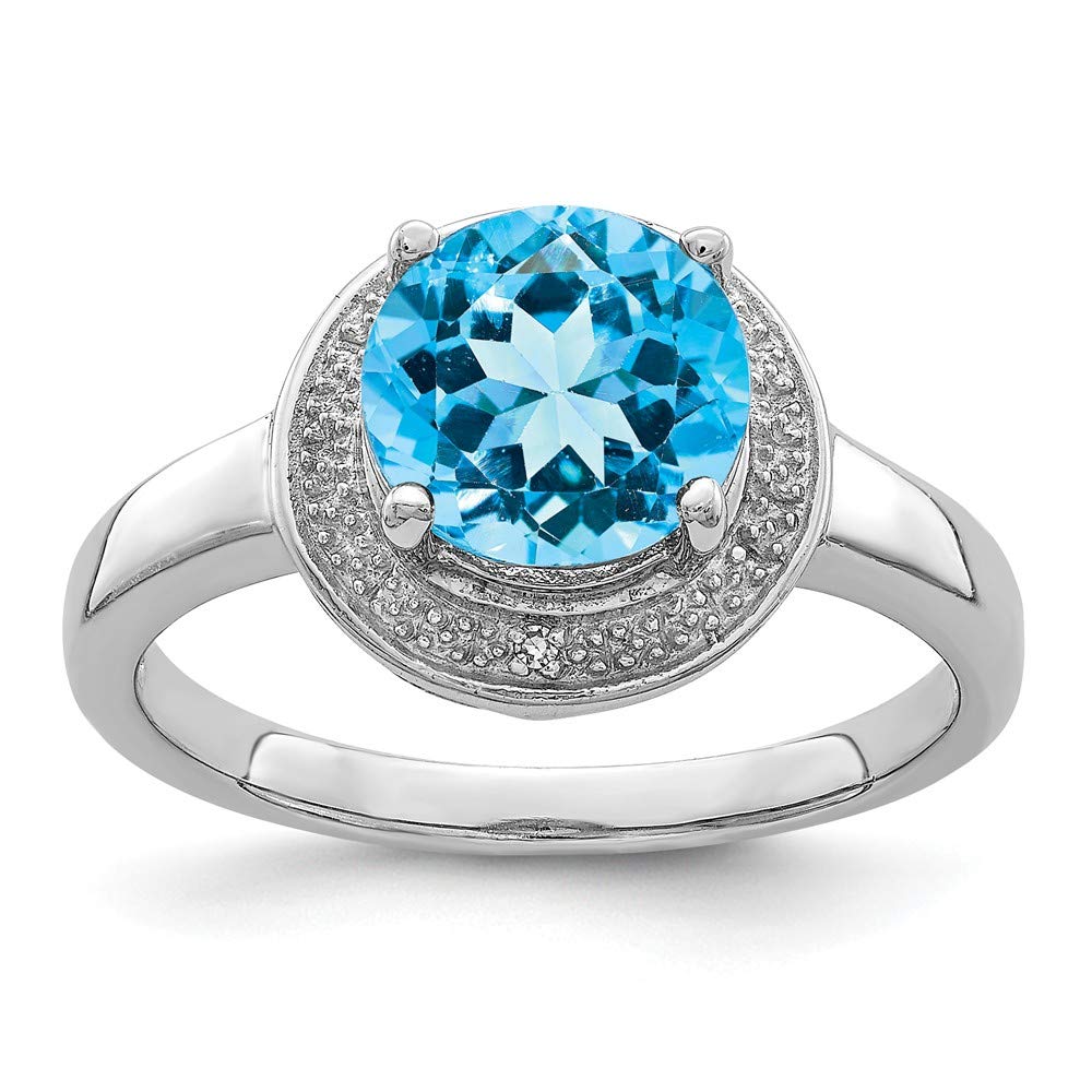 925 Sterling Silver Diamond & Swiss Blue Topaz Ring for Engagement Gifts