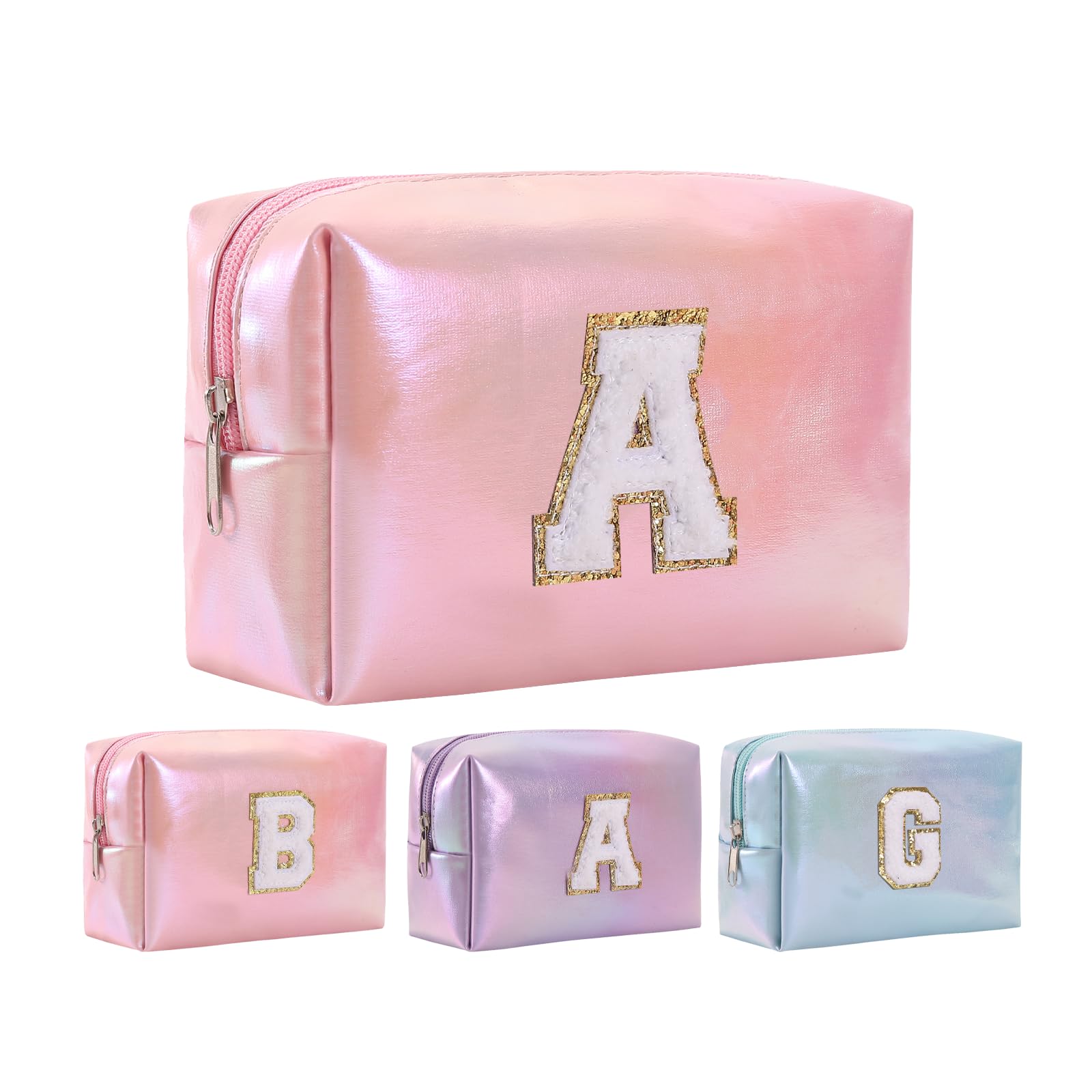 Personalized Initial Makeup Bag Letter A - Glitter Waterproof Cosmetic Pouch for Women, Cute Travel Makeup Organizer, Preppy Gift for Mother's Day, Birthday, Bridesmaids | Perfect for Travel, Gym, Daily Beauty Essentials