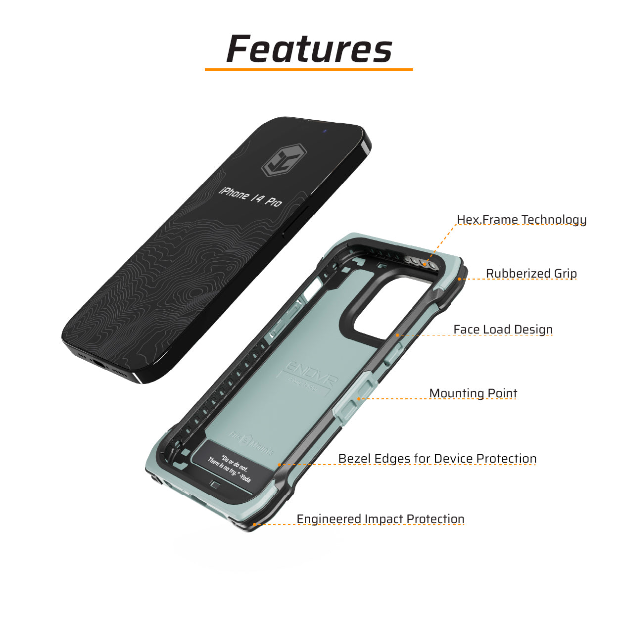 iPhone 14 Pro ENDVR Shockproof Phone Case - Premium USA Made Protective Cover for Everyday Use, Travel & Outdoor Activities