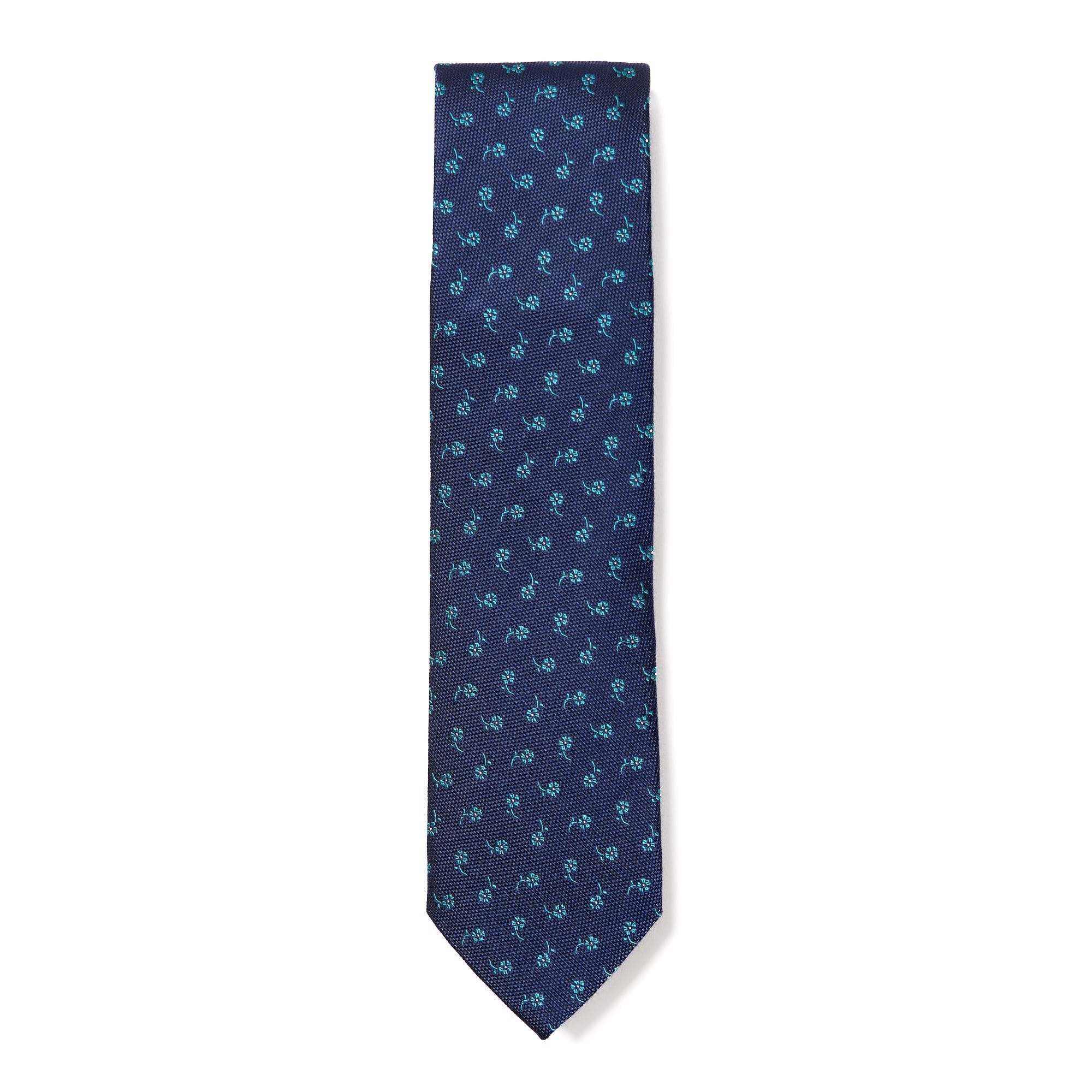 HENRY SARTORIAL X CANTINI Blue Teal Floral Silk Tie for Men - Elegant Necktie for Weddings, Business Meetings & Formal Events