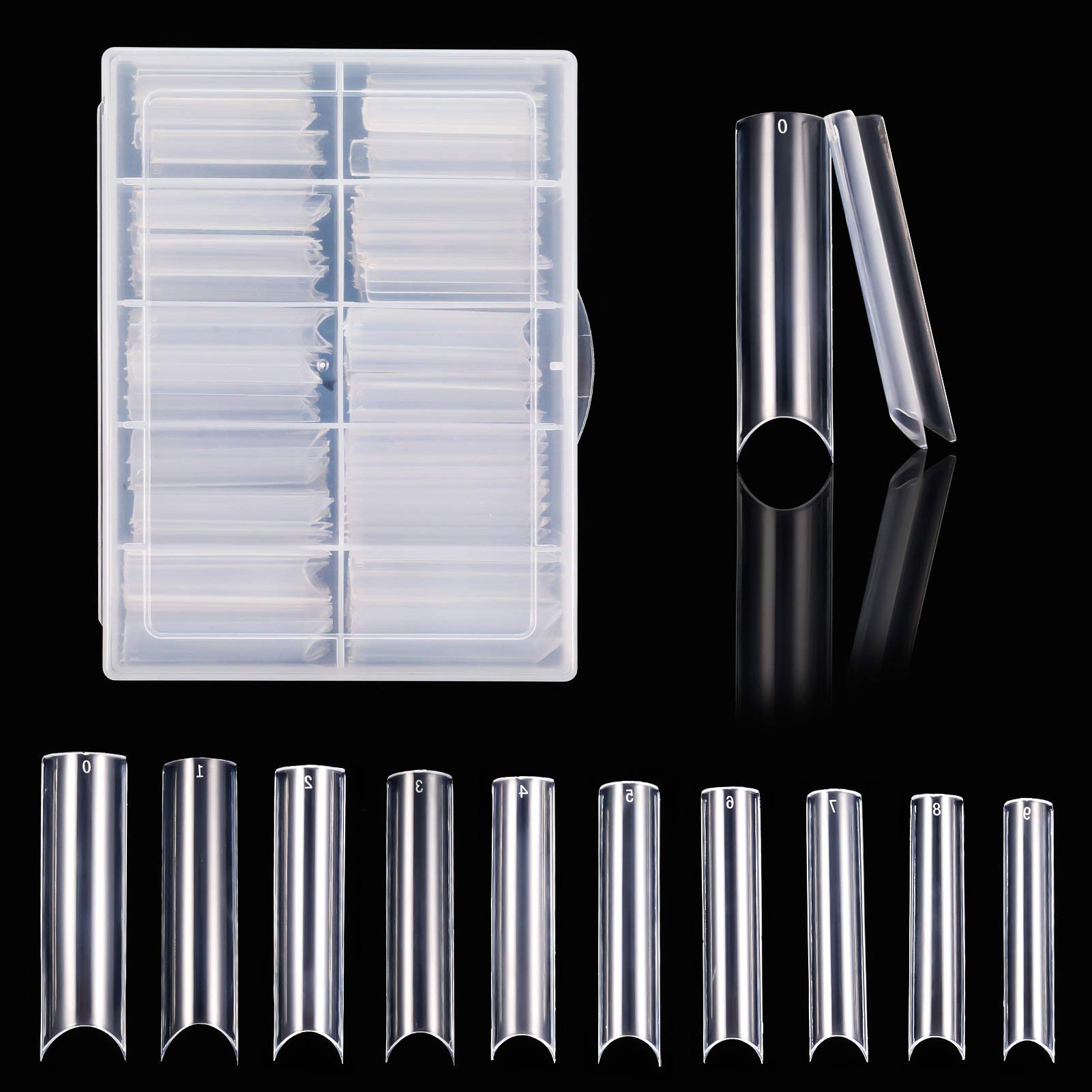 FANTESI 200 Pcs Extra Long Straight Square Nail Tips - Clear C Curve Full Cover Acrylic Fake Nails for Salon & DIY Nail Art | Perfect for French Manicure, Wedding, Party & Everyday Wear