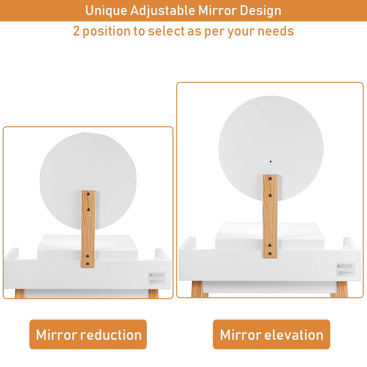 GOFLAME Vanity Dressing Table Set with Cushioned Stool & Adjustable Mirror - Modern Makeup Desk with Large Drawer for Bedroom, Home Office - Perfect for Makeup Application & Home Decor (White)