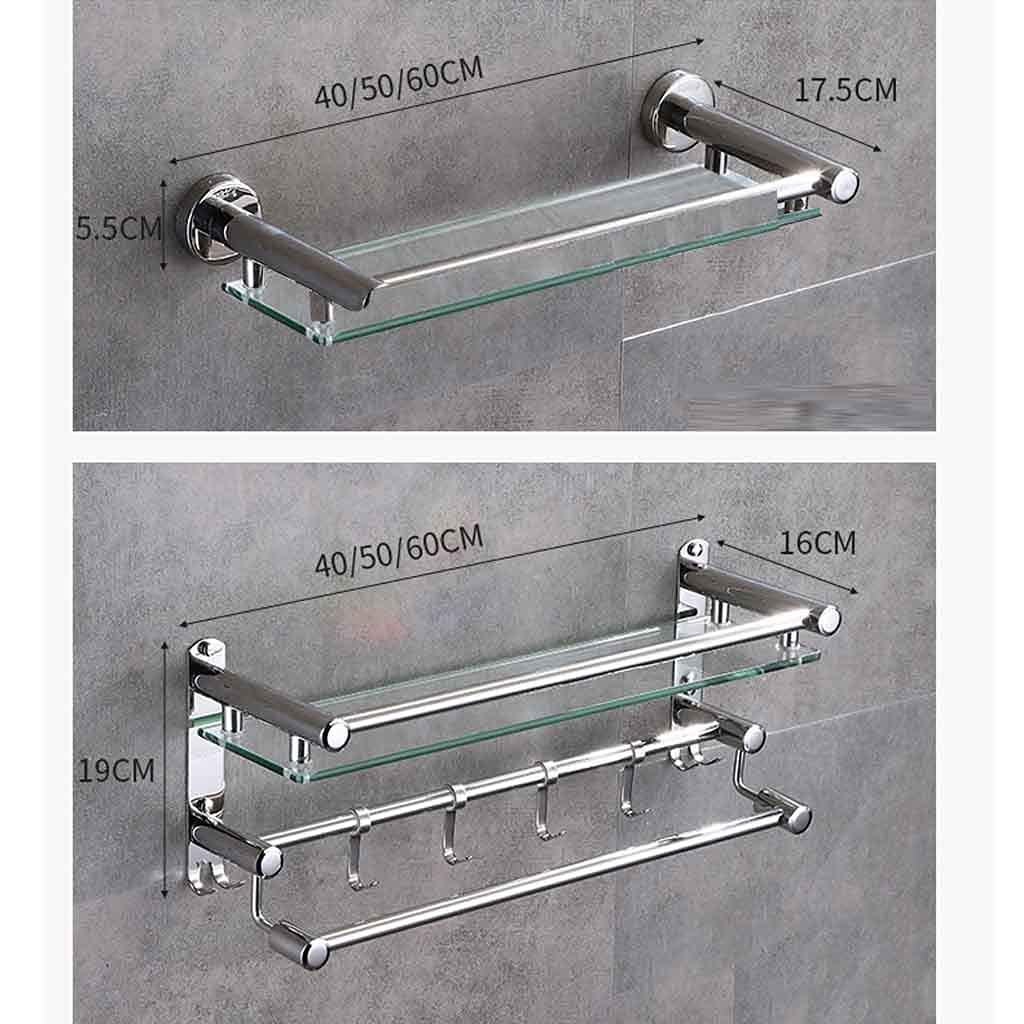 Stainless Steel Single-Layer Bathroom Towel Holder - 40CM Tempered Glass Shelf with Towel Bar Rail | Space-Saving Bathroom Organizer for Hand Towels & Washcloths | Perfect for Small Bathrooms, Powder Rooms & Spa Areas