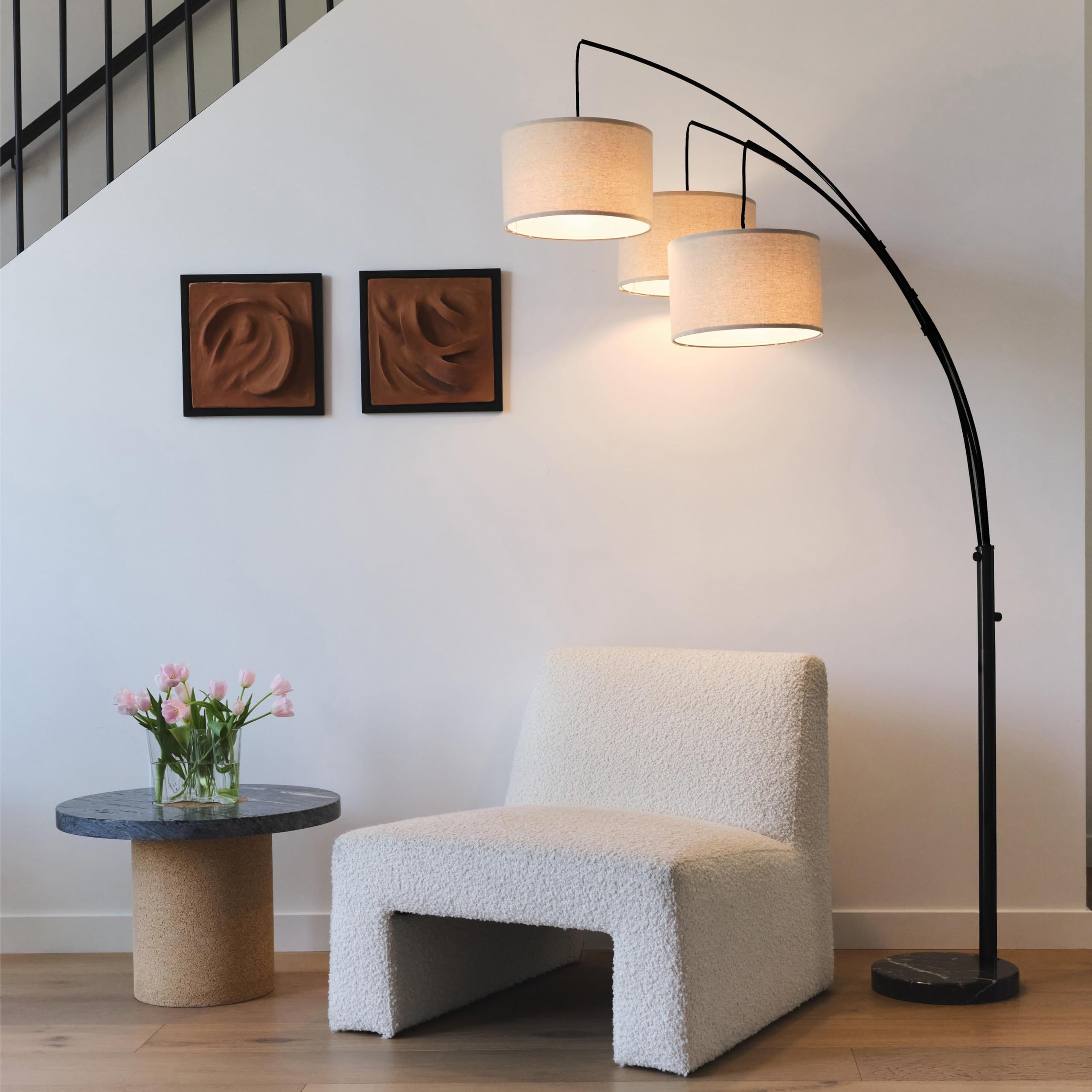 Brightech Trilage Arc Floor Lamp - 3 Head Tree Floor Lamp for Living Room & Bedroom, Adjustable Standing Lamp with Hanging Lights Over Couch - Modern Black Floor Lamp for Reading, Relaxing & Home Decor