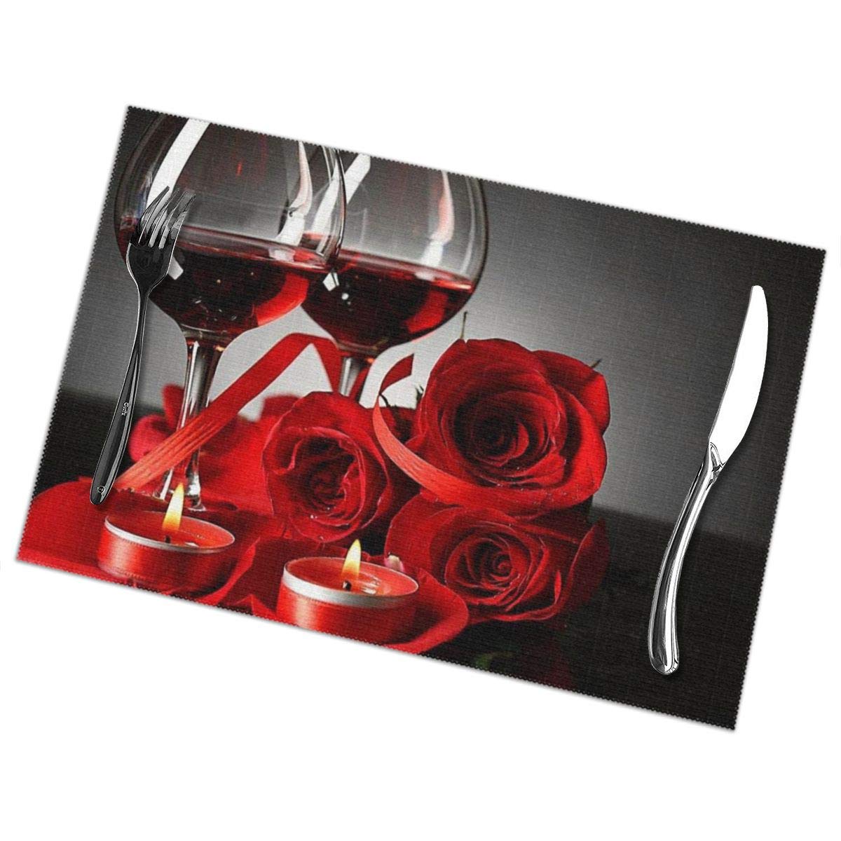 Premium 6-Piece Red Wine Rose Placemat Set - Washable 12x18 Inch Table Mats for Dining, Kitchen & Home Decor - Perfect for Romantic Dinners, Parties & Holiday Table Settings
