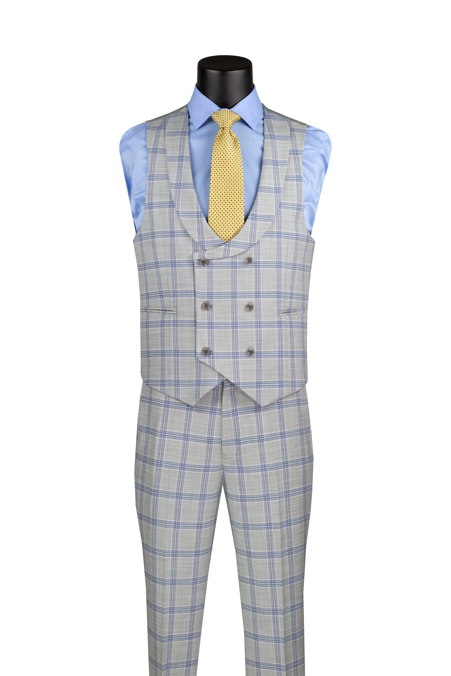 Venetian Collection Modern Fit Light Gray Windowpane 3-Piece Suit for Men | Business Formal Attire, Weddings & Special Occasions