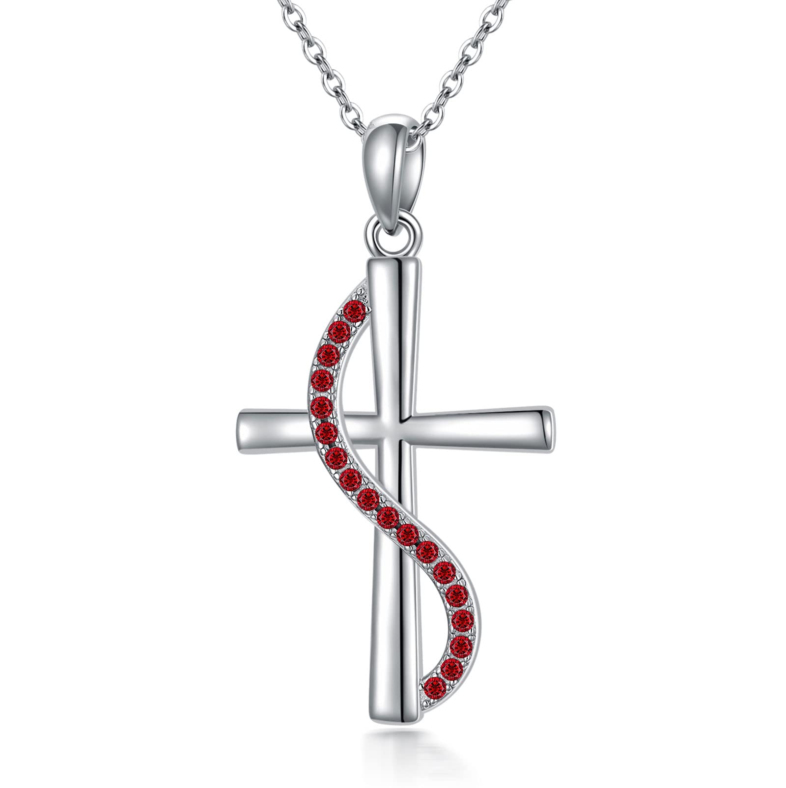 Sterling Silver Birthstone Cross Pendant Necklace with 5A Zirconia - Religious Christian Jewelry for Women, Perfect Gift for Birthday, Christmas & Special Occasions | Elegant & Meaningful Jewelry for Daughter, Wife & Loved Ones