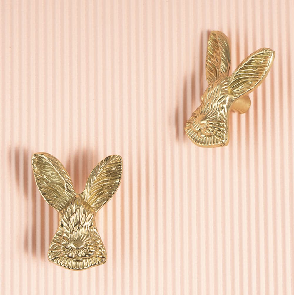 2 Pack Gold Rabbit Knobs for Dresser Drawers & Cabinets - Cute Brass Pulls for Kids Bedroom Furniture (2PC) - Perfect for Nursery, Children's Room & DIY Furniture Upgrades